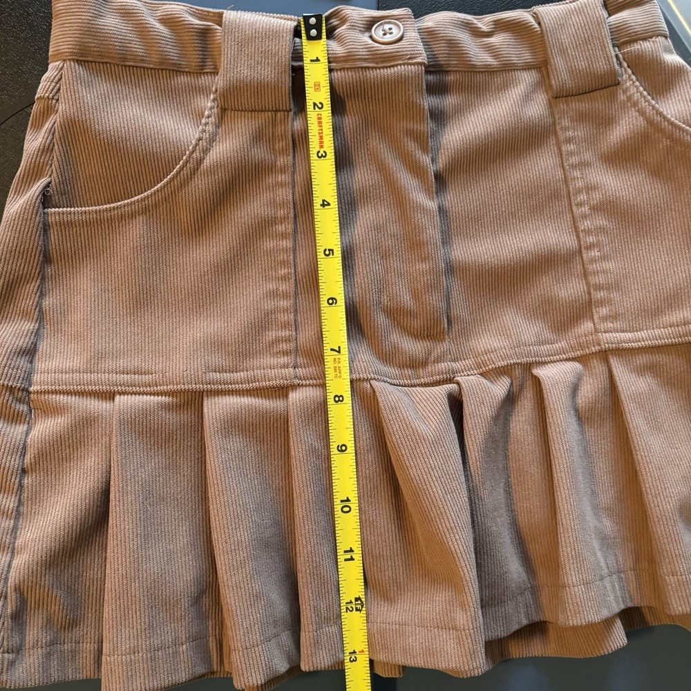 Y2K Corduroy Micro Mini Skirt Ruffle Khaki Small Preppy Western Twee Dainty Boho - Picture 5 of 8